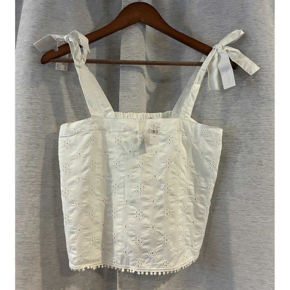 Aerie White Eyelet Cropped Tie Strap Top Size XS NWT Summer Beach